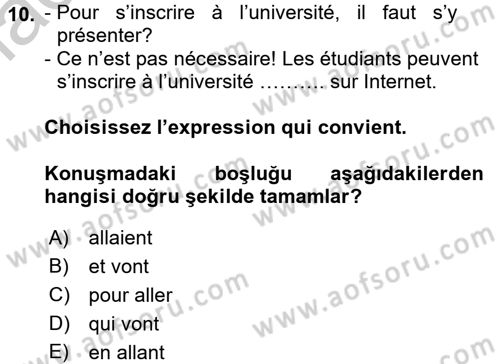 Fransızca 2 Dersi 2016 - 2017 Yılı 3 Ders Sınav Soruları 10. Soru