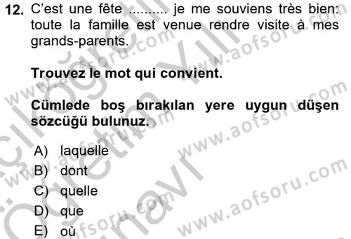 Fransızca 2 Dersi 2016 - 2017 Yılı 3 Ders Sınav Soruları 12. Soru