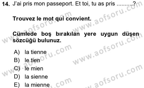 Fransızca 2 Dersi 2016 - 2017 Yılı 3 Ders Sınav Soruları 14. Soru