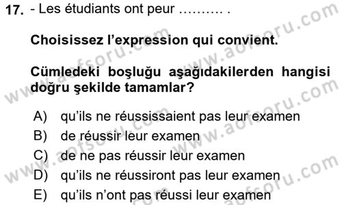 Fransızca 2 Dersi 2016 - 2017 Yılı 3 Ders Sınav Soruları 17. Soru