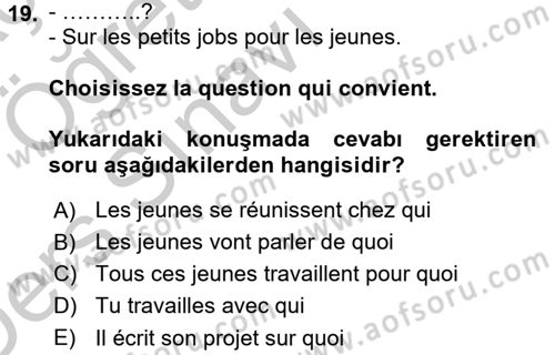 Fransızca 2 Dersi 2016 - 2017 Yılı 3 Ders Sınav Soruları 19. Soru