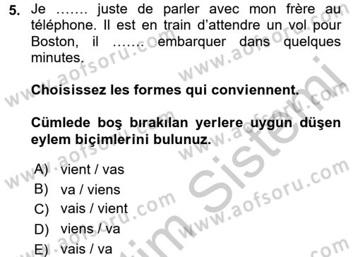 Fransızca 2 Dersi 2016 - 2017 Yılı 3 Ders Sınav Soruları 5. Soru