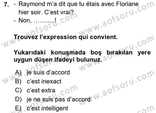 Fransızca 2 Dersi 2016 - 2017 Yılı 3 Ders Sınav Soruları 7. Soru