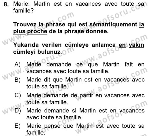 Fransızca 2 Dersi 2016 - 2017 Yılı 3 Ders Sınav Soruları 8. Soru