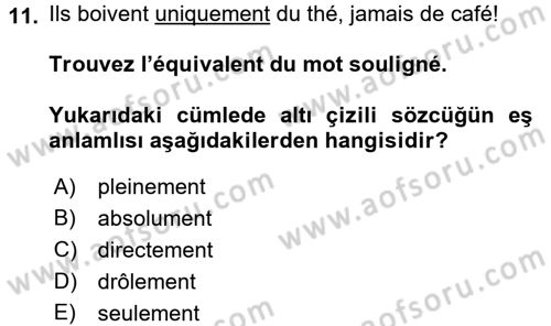 Fransızca 2 Dersi 2016 - 2017 Yılı (Vize) Ara Sınav Soruları 11. Soru