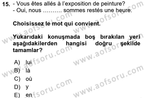 Fransızca 2 Dersi 2016 - 2017 Yılı (Vize) Ara Sınav Soruları 15. Soru