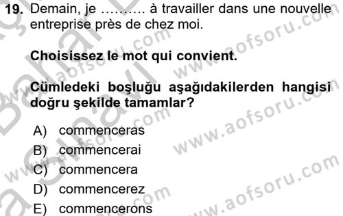 Fransızca 2 Dersi 2016 - 2017 Yılı (Vize) Ara Sınav Soruları 19. Soru