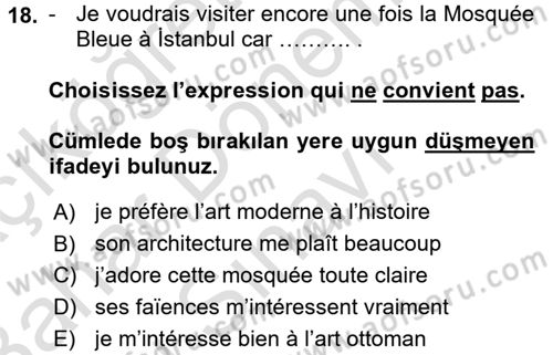 Fransızca 2 Dersi 2016 - 2017 Yılı (Final) Dönem Sonu Sınav Soruları 18. Soru