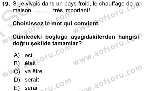 Fransızca 2 Dersi 2016 - 2017 Yılı (Final) Dönem Sonu Sınav Soruları 19. Soru