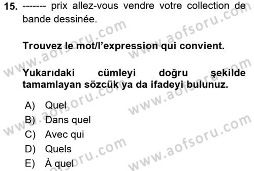 Fransızca 2 Dersi 2017 - 2018 Yılı 3 Ders Sınavı 15. Soru