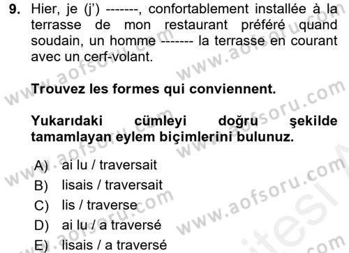 Fransızca 2 Dersi 2017 - 2018 Yılı 3 Ders Sınavı 9. Soru