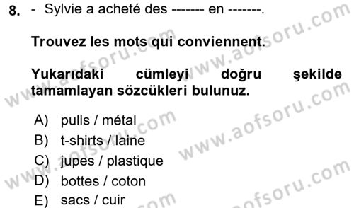 Fransızca 2 Dersi 2017 - 2018 Yılı (Vize) Ara Sınav Soruları 8. Soru