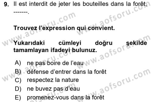 Fransızca 2 Dersi 2017 - 2018 Yılı (Vize) Ara Sınav Soruları 9. Soru