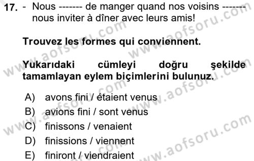 Fransızca 2 Dersi 2017 - 2018 Yılı (Final) Dönem Sonu Sınavı 17. Soru