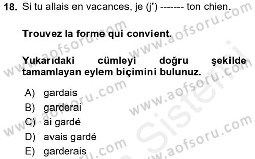 Fransızca 2 Dersi 2017 - 2018 Yılı (Final) Dönem Sonu Sınavı 18. Soru