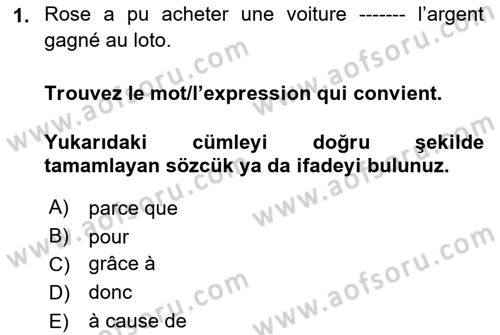 Fransızca 2 Dersi 2018 - 2019 Yılı 3 Ders Sınavı 1. Soru