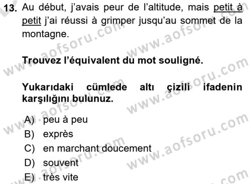 Fransızca 2 Dersi 2018 - 2019 Yılı 3 Ders Sınavı 13. Soru