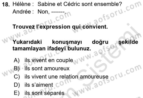 Fransızca 2 Dersi 2018 - 2019 Yılı 3 Ders Sınavı 18. Soru