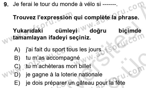 Fransızca 2 Dersi 2018 - 2019 Yılı 3 Ders Sınavı 9. Soru