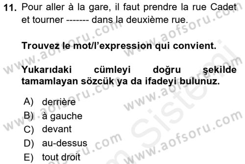 Fransızca 2 Dersi 2018 - 2019 Yılı (Vize) Ara Sınavı 11. Soru