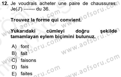 Fransızca 2 Dersi 2018 - 2019 Yılı (Vize) Ara Sınav Soruları 12. Soru