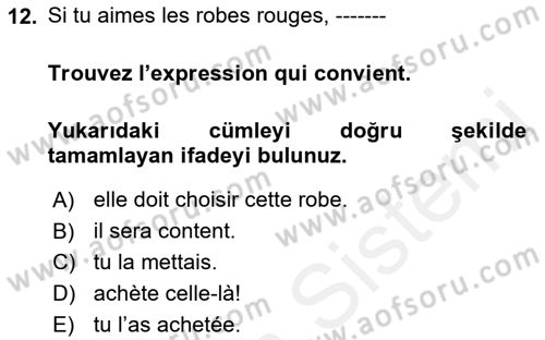 Fransızca 2 Dersi 2018 - 2019 Yılı (Final) Dönem Sonu Sınav Soruları 12. Soru