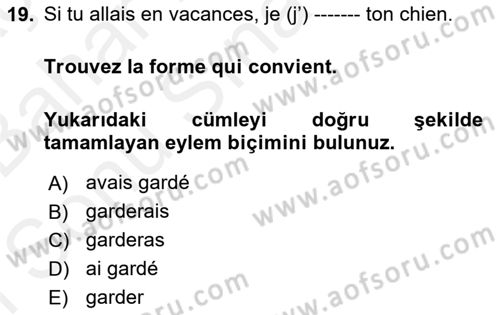 Fransızca 2 Dersi 2018 - 2019 Yılı (Final) Dönem Sonu Sınav Soruları 19. Soru