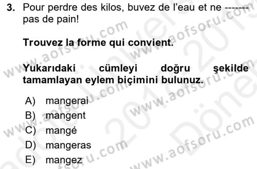 Fransızca 2 Dersi 2018 - 2019 Yılı (Final) Dönem Sonu Sınav Soruları 3. Soru