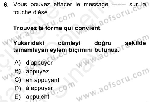 Fransızca 2 Dersi 2018 - 2019 Yılı (Final) Dönem Sonu Sınav Soruları 6. Soru