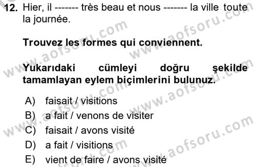 Fransızca 2 Dersi 2018 - 2019 Yılı Yaz Okulu Sınav Soruları 12. Soru