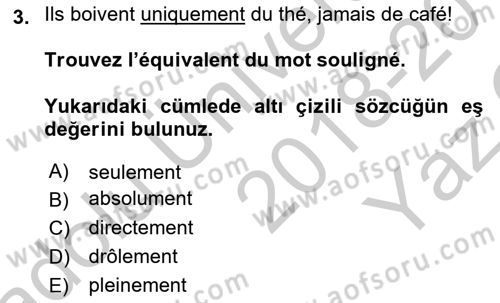 Fransızca 2 Dersi 2018 - 2019 Yılı Yaz Okulu Sınav Soruları 3. Soru