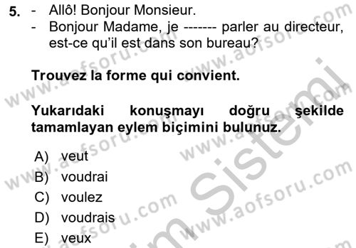Fransızca 2 Dersi 2018 - 2019 Yılı Yaz Okulu Sınav Soruları 5. Soru