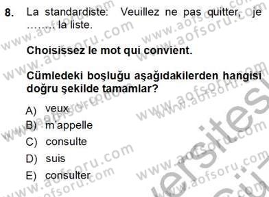 Turizm İçin Fransızca Dersi Ara Sınavı Deneme Sınav Soruları 8. Soru