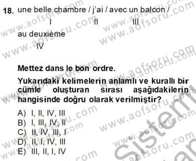 Turizm İçin Fransızca Dersi Ara Sınavı Deneme Sınav Soruları 18. Soru