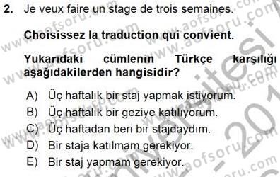 Turizm İçin Fransızca Dersi Ara Sınavı Deneme Sınav Soruları 2. Soru