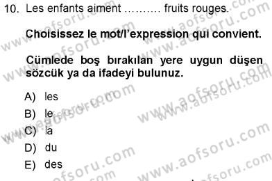 Fransızca 1 Dersi 2012 - 2013 Yılı (Vize) Ara Sınav Soruları 10. Soru