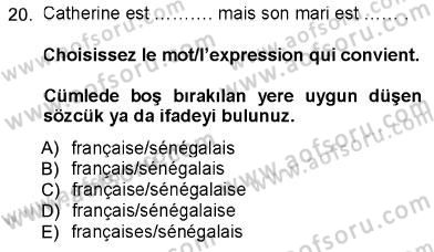 Fransızca 1 Dersi 2012 - 2013 Yılı (Final) Dönem Sonu Sınavı 20. Soru