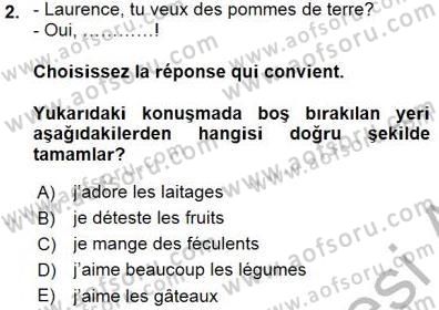 Fransızca 1 Dersi 2015 - 2016 Yılı (Final) Dönem Sonu Sınavı 2. Soru