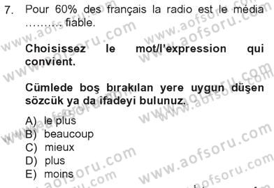 Fransızca 3 Dersi 2012 - 2013 Yılı Tek Ders Sınavı 7. Soru