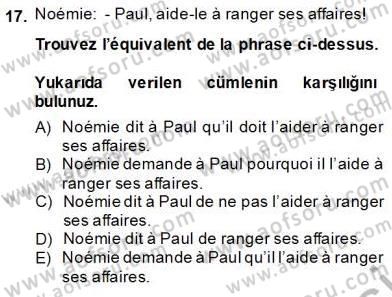 Fransızca 3 Dersi 2013 - 2014 Yılı Tek Ders Sınavı 17. Soru