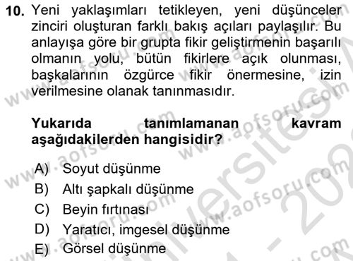 Temel Sanat ve Tasarım Eğitimi Dersi 2021 - 2022 Yılı (Vize) Ara Sınav Soruları 10. Soru