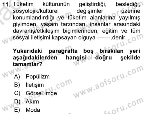 Temel Sanat ve Tasarım Eğitimi Dersi 2021 - 2022 Yılı (Vize) Ara Sınav Soruları 11. Soru
