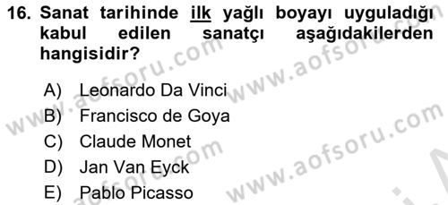 Temel Sanat ve Tasarım Eğitimi Dersi 2021 - 2022 Yılı (Vize) Ara Sınav Soruları 16. Soru