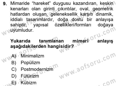 Temel Sanat ve Tasarım Eğitimi Dersi 2021 - 2022 Yılı (Vize) Ara Sınav Soruları 9. Soru