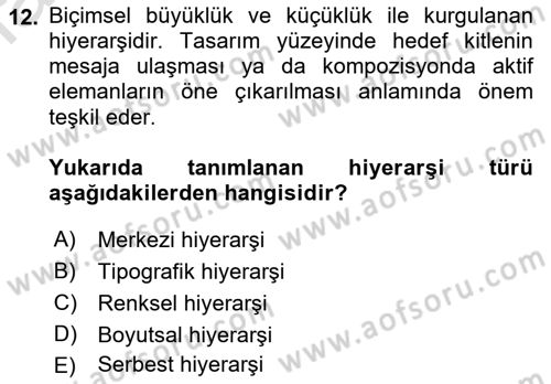 Temel Sanat ve Tasarım Eğitimi Dersi 2021 - 2022 Yılı (Final) Dönem Sonu Sınav Soruları 12. Soru