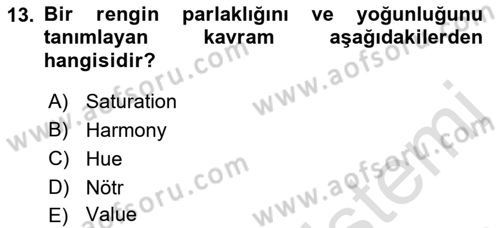 Temel Sanat ve Tasarım Eğitimi Dersi 2021 - 2022 Yılı (Final) Dönem Sonu Sınav Soruları 13. Soru