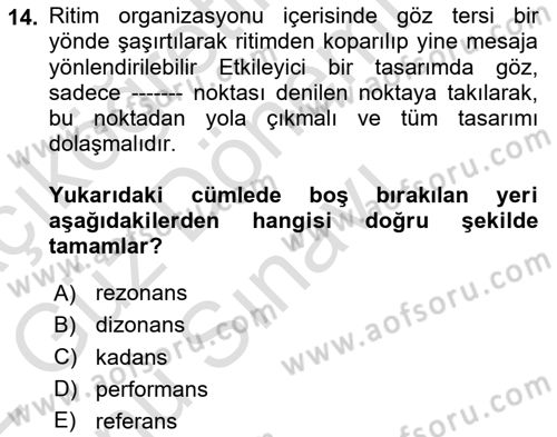Temel Sanat ve Tasarım Eğitimi Dersi 2021 - 2022 Yılı (Final) Dönem Sonu Sınav Soruları 14. Soru