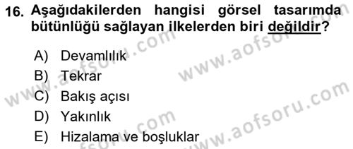 Temel Sanat ve Tasarım Eğitimi Dersi 2021 - 2022 Yılı (Final) Dönem Sonu Sınav Soruları 16. Soru