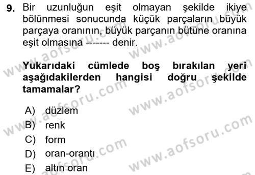 Temel Sanat ve Tasarım Eğitimi Dersi 2021 - 2022 Yılı (Final) Dönem Sonu Sınav Soruları 9. Soru
