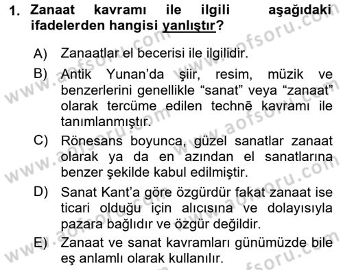 Temel Sanat ve Tasarım Eğitimi Dersi 2022 - 2023 Yılı (Vize) Ara Sınav Soruları 1. Soru